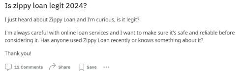 A person on Reddit asking if ZippyLoan is legit? 