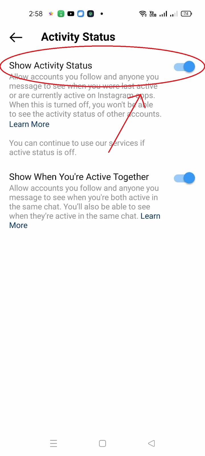 Instagram Notes Not Showing - Click Show Activity Status