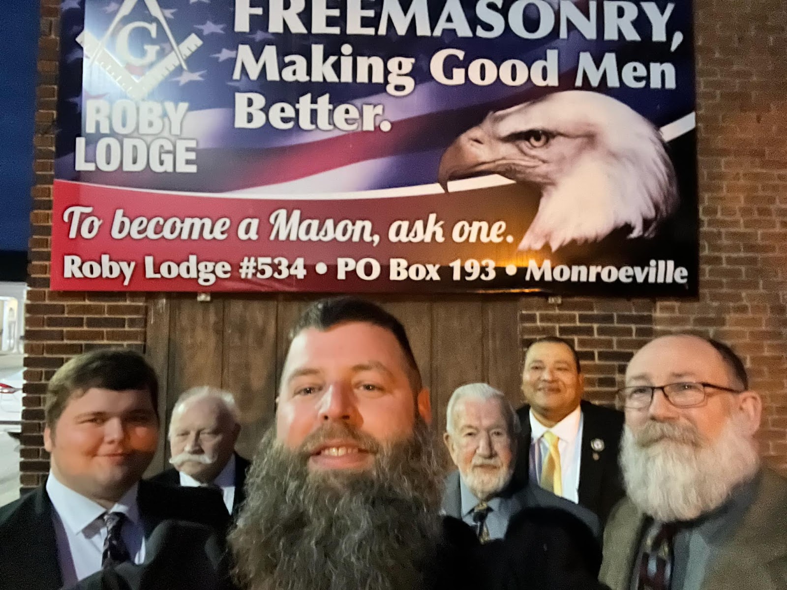 Image of Bellevue Lodge brothers visiting Roby Lodge #534 in Monroeville.