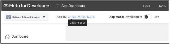 App ID - App dashboard- Verify Your Facebook Business