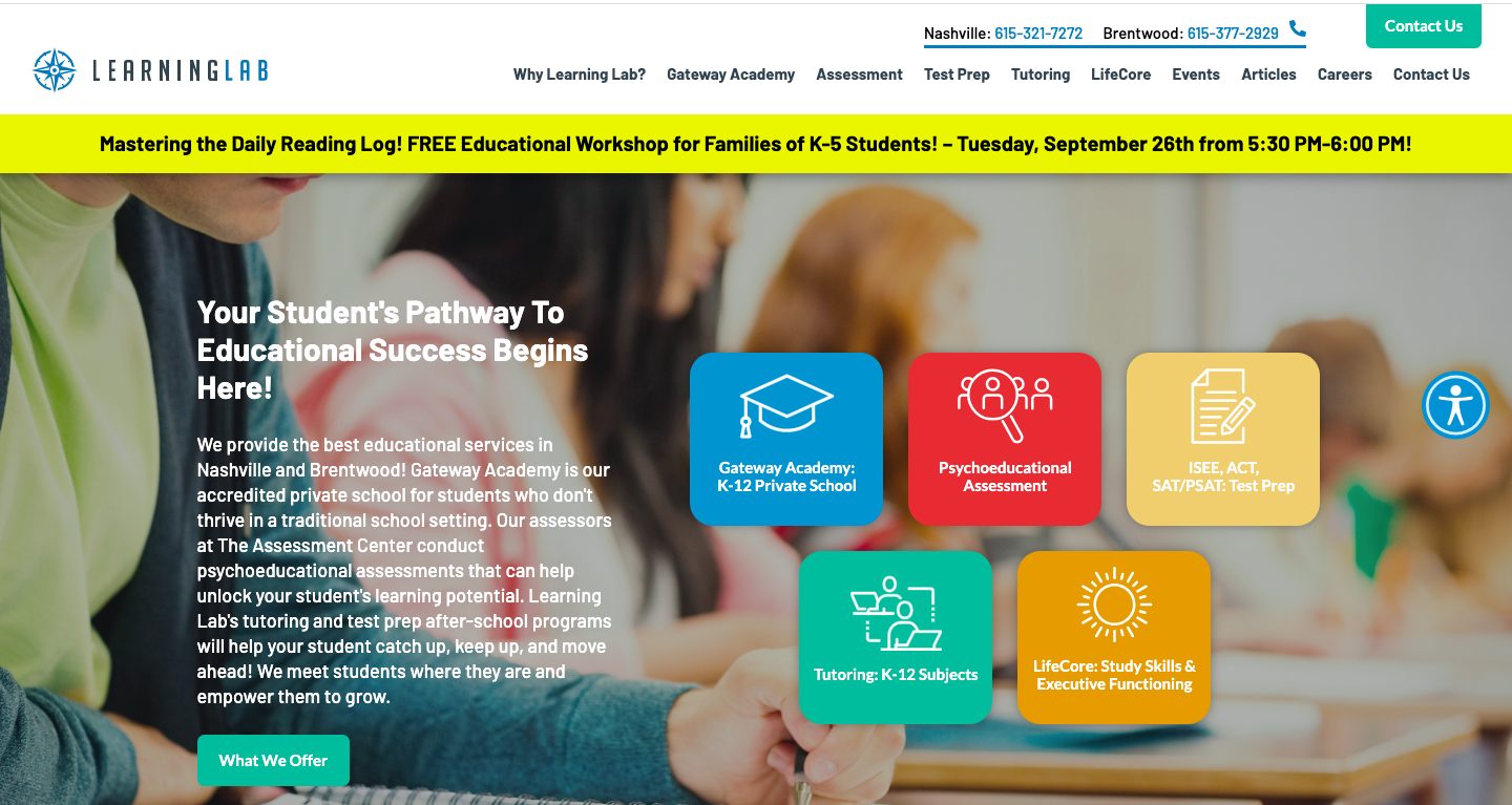 LearningLab tutoring business website examples