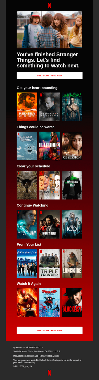 personalized marketing examples, Netflix reengagement email