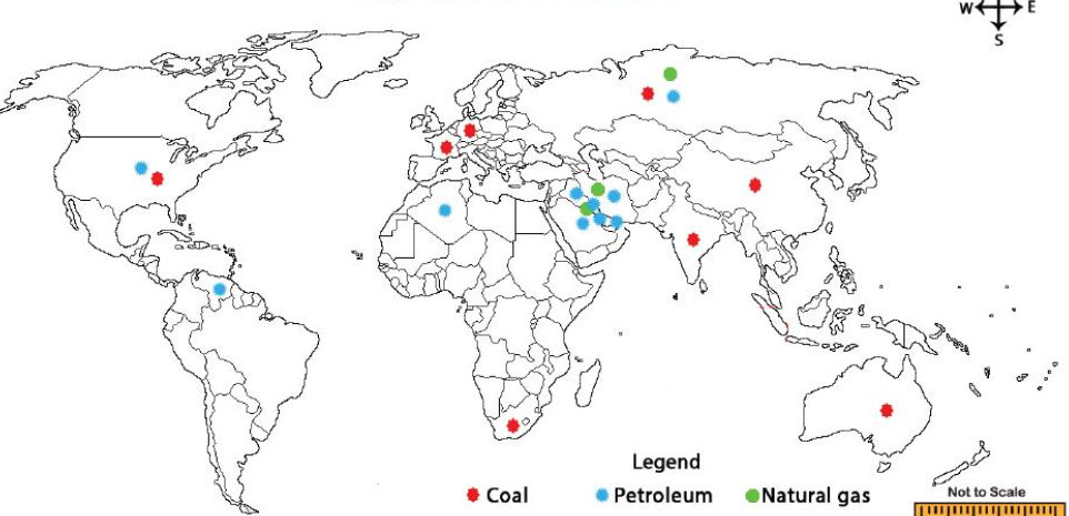 Diagrammatic Representation of World Wide Distribution of Coal and Petroleum