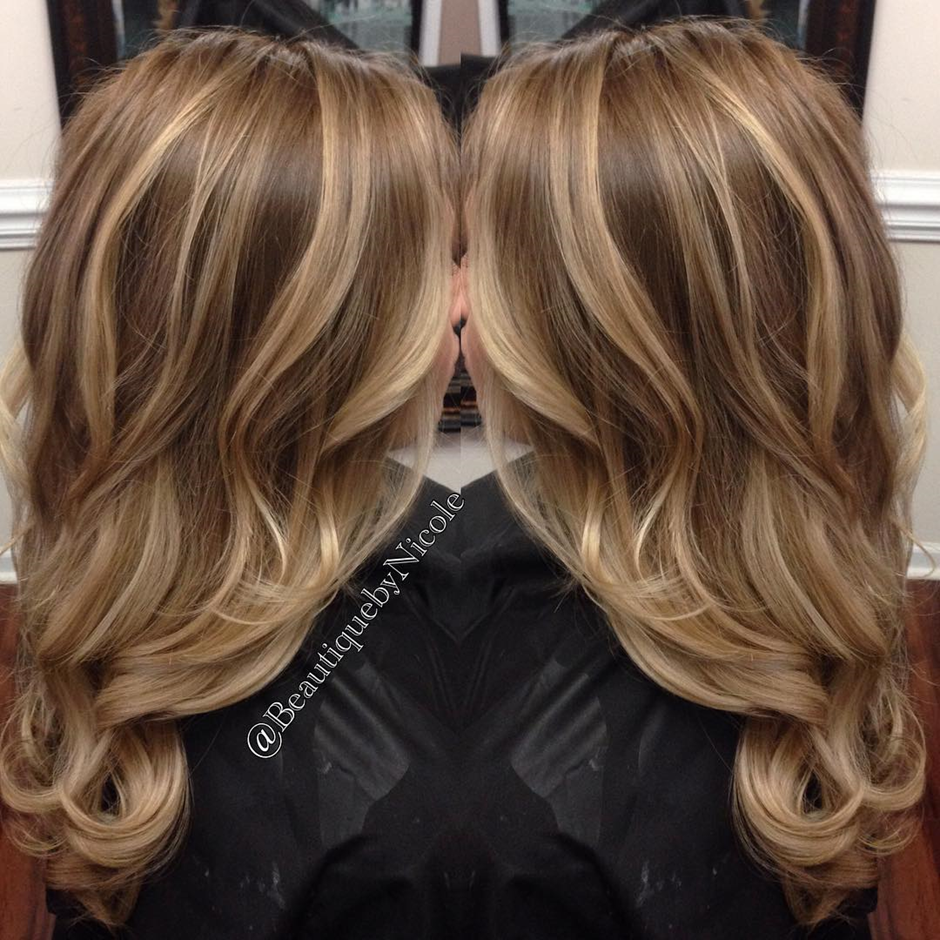 Highlights in Creamy Blonde with a Hazel Brown Base