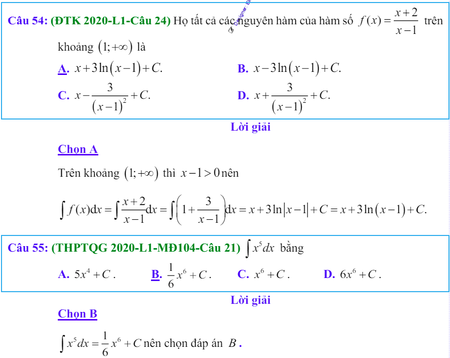 Công thức Nguyên hàm và bài tập từ đề thi có giải chi tiết