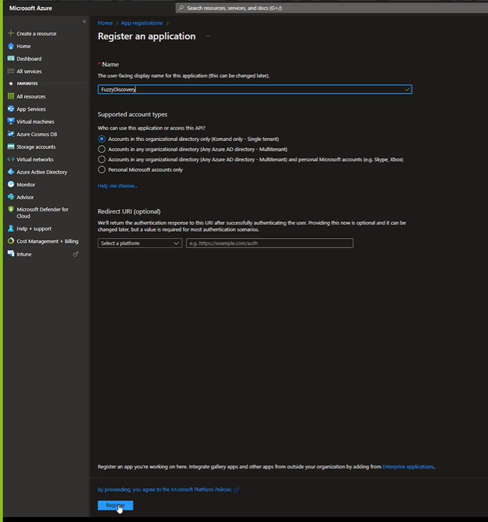 Setup of Discovery Connection Azure