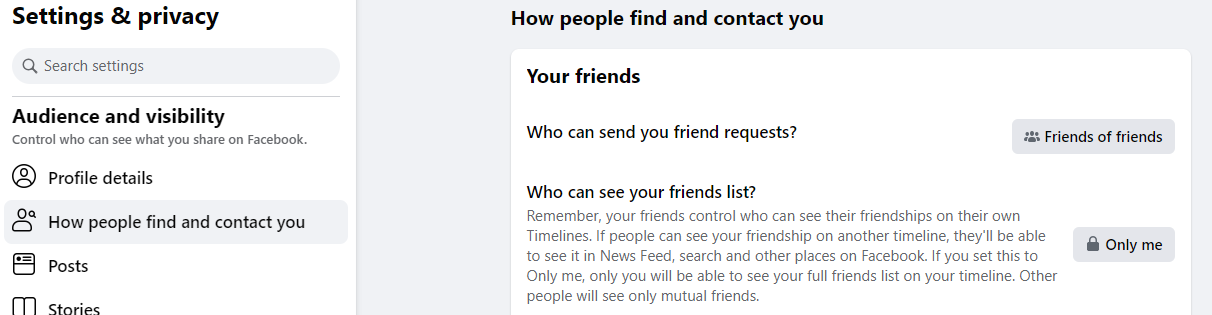 Stop Facebook from Sending Friend Requests review privacy setting
