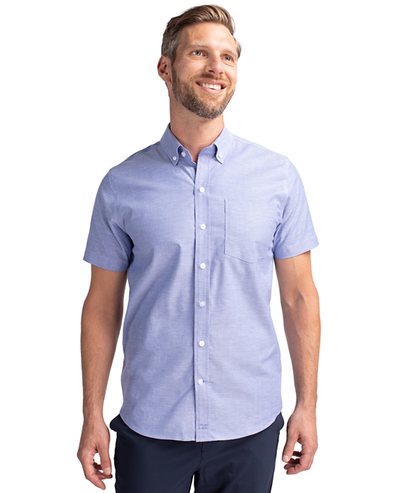 Cutter & Buck Stretch Oxford Men’s Short Sleeve Dress Shirt in French Blue