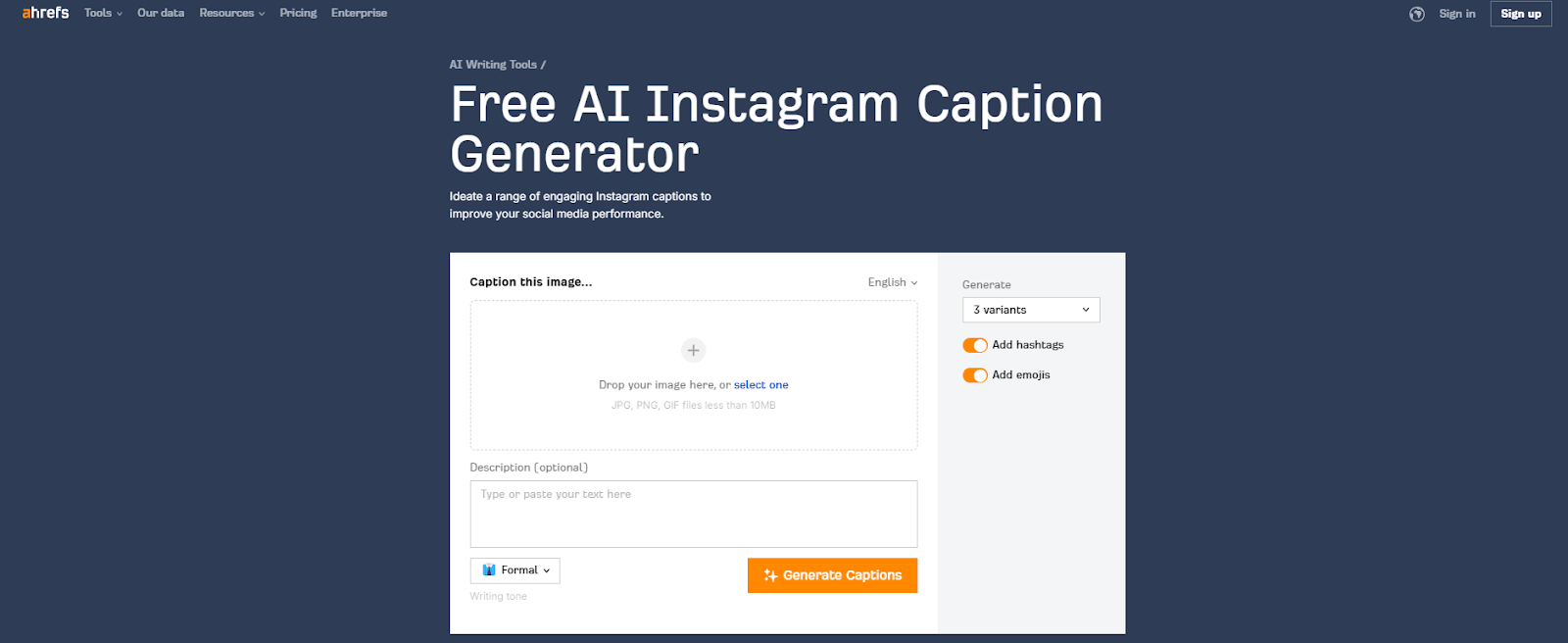 Ahrefs' AI Instagram caption generator 