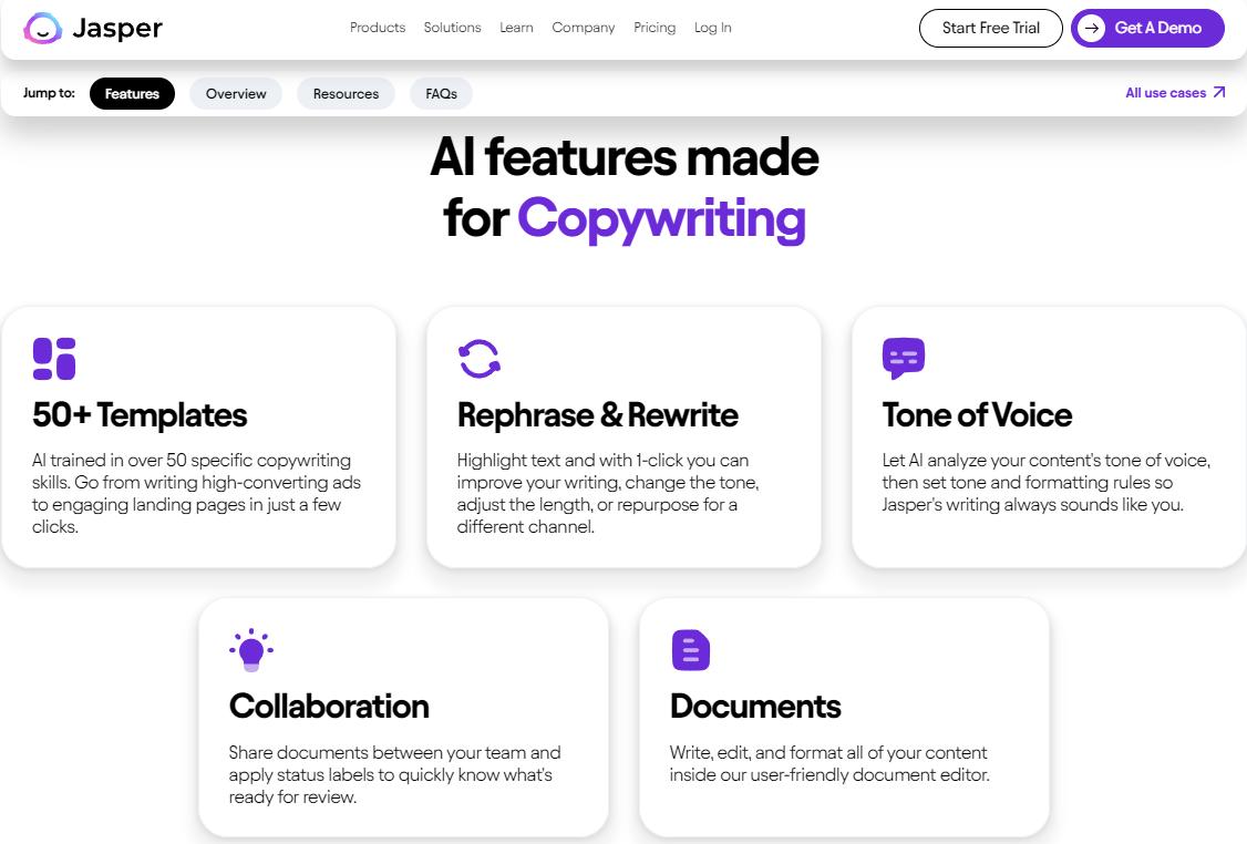 Jasper AI features for Copywriting