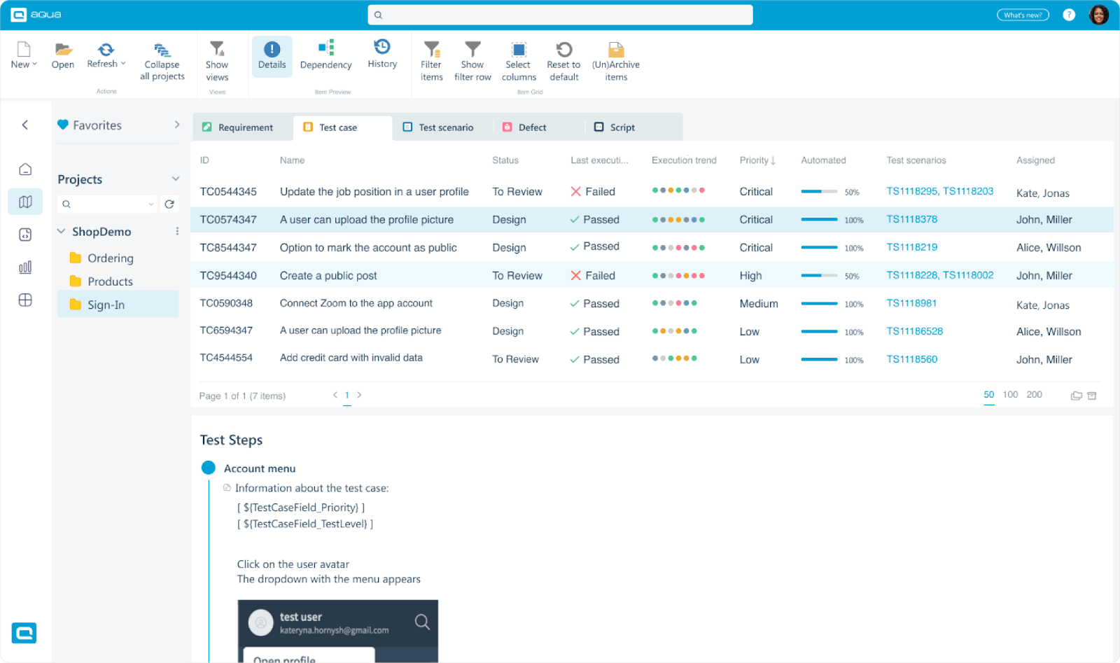Web-based test management system with collaboration features