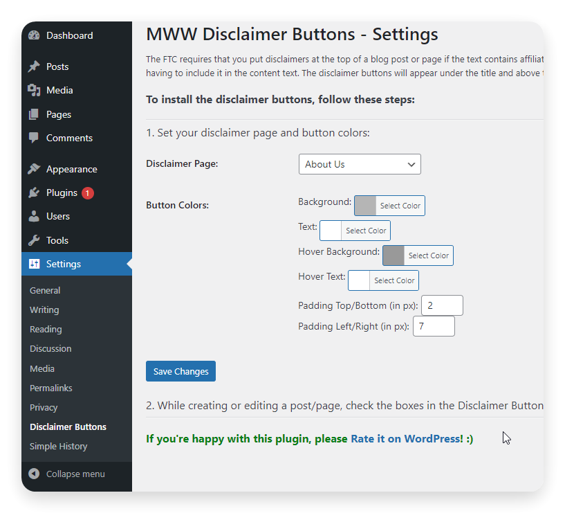 Disclaimer Buttons Settings