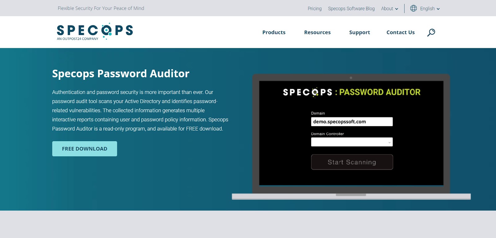 A screenshot of Specops Password Auditor's website