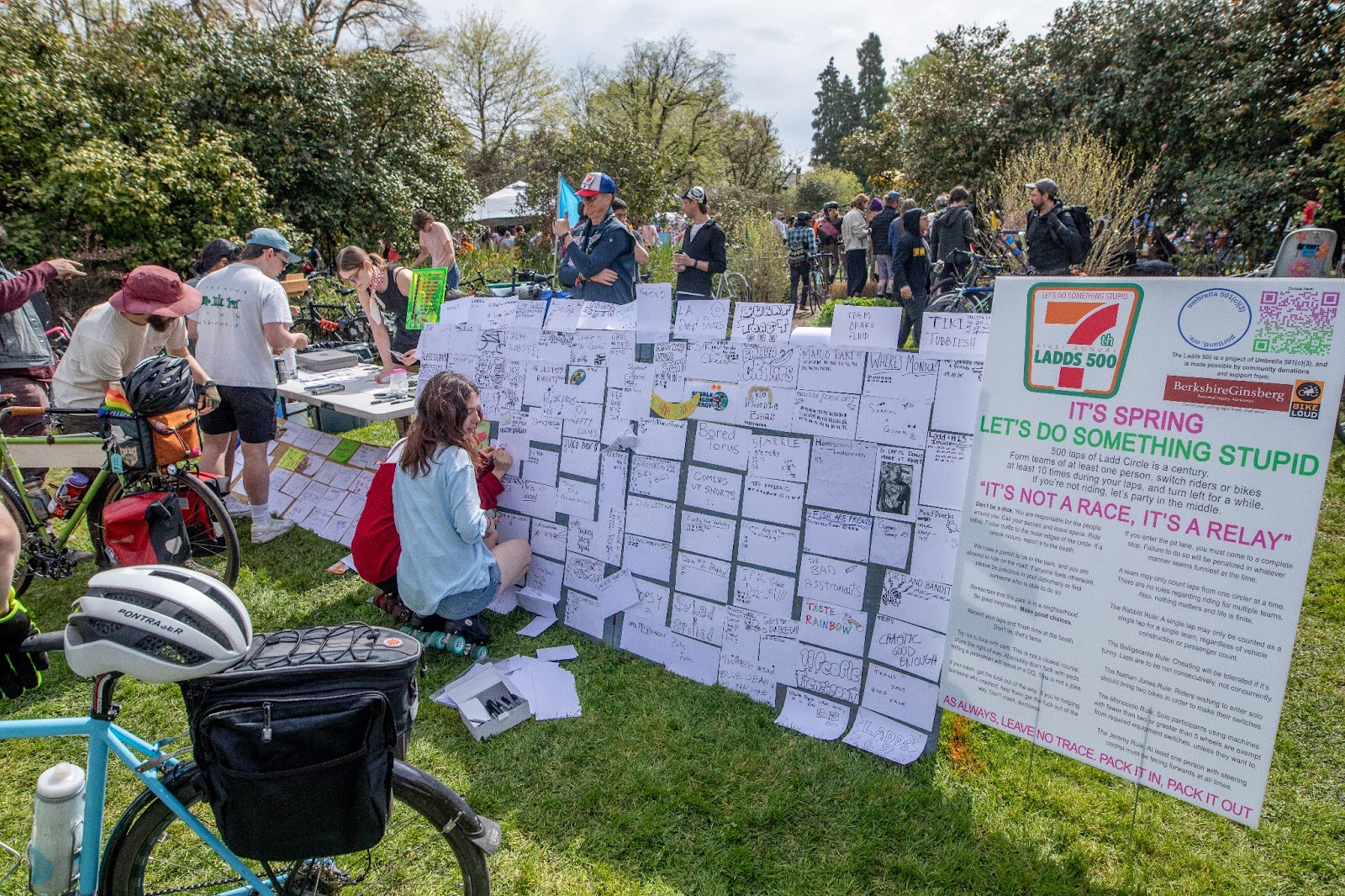 A bulletin board at the Ladd's 500 relay in Portland, in April of 2024.