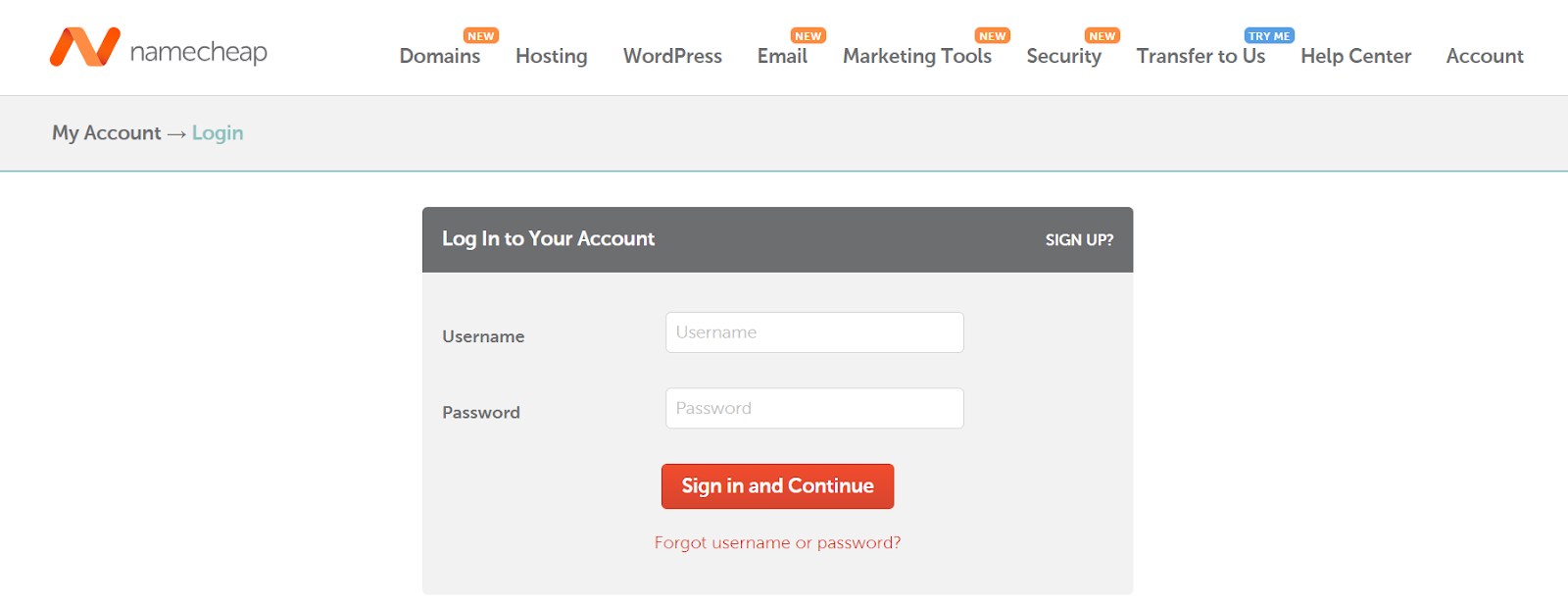 Sign in to your Namecheap account