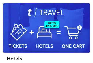 sreenshot from ticketmaster showing ticket and travel bundled options