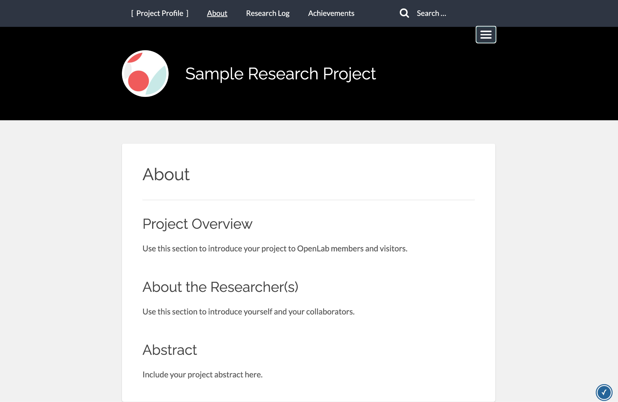 Screenshot of Sample Research Project created using the Student Research template