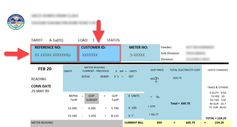 lesco refrence and consumer number
