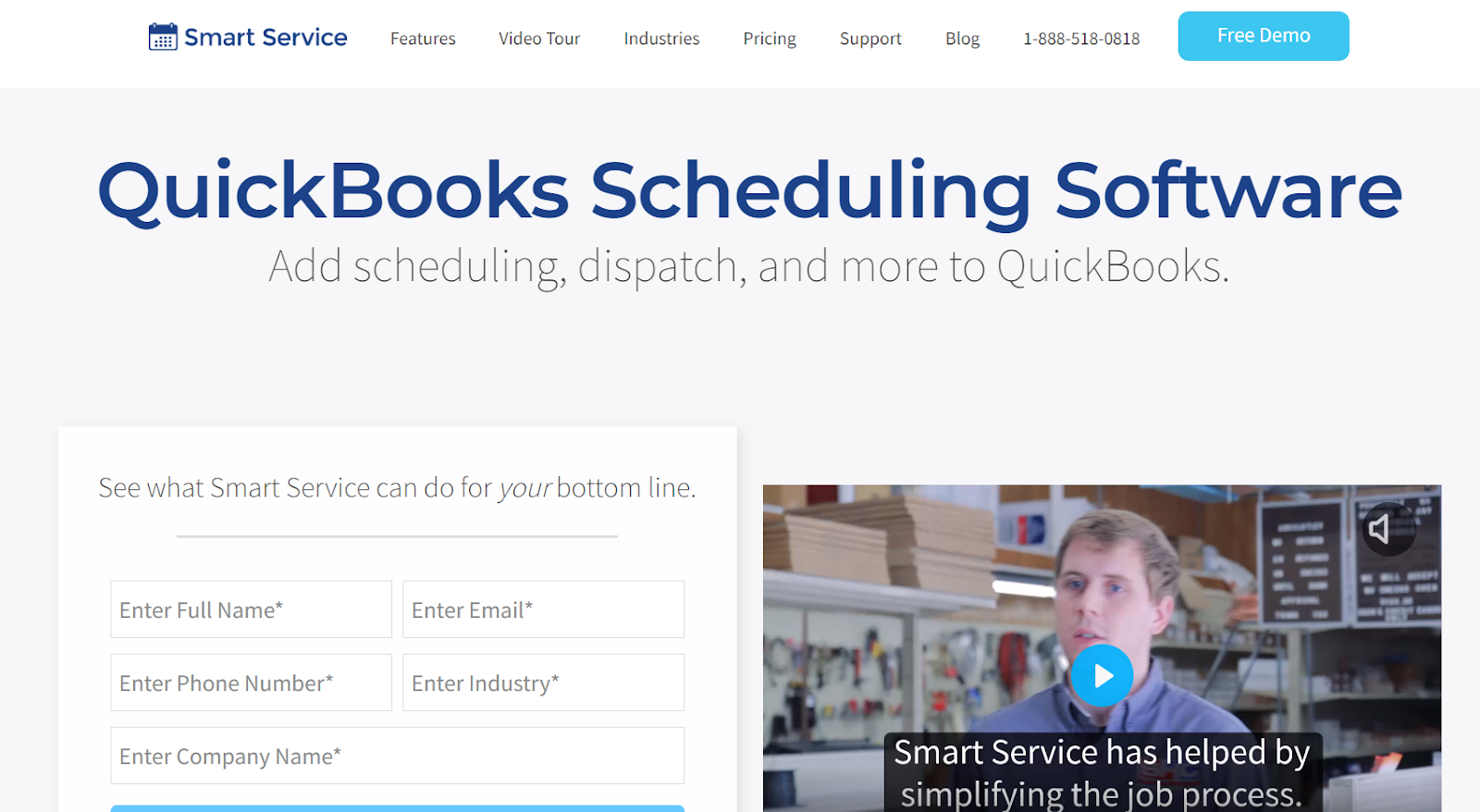 SmartService work order software page with a video presentation