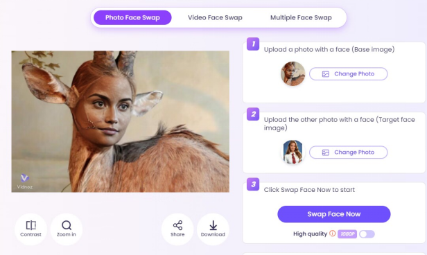 Get Vidnoz AI Body Swap with Animals in Both Photo & Video