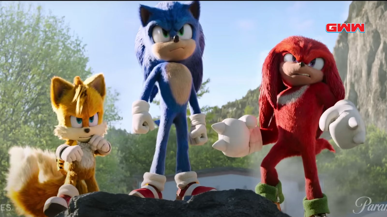 Knuckles with sonic and tails looking angry
