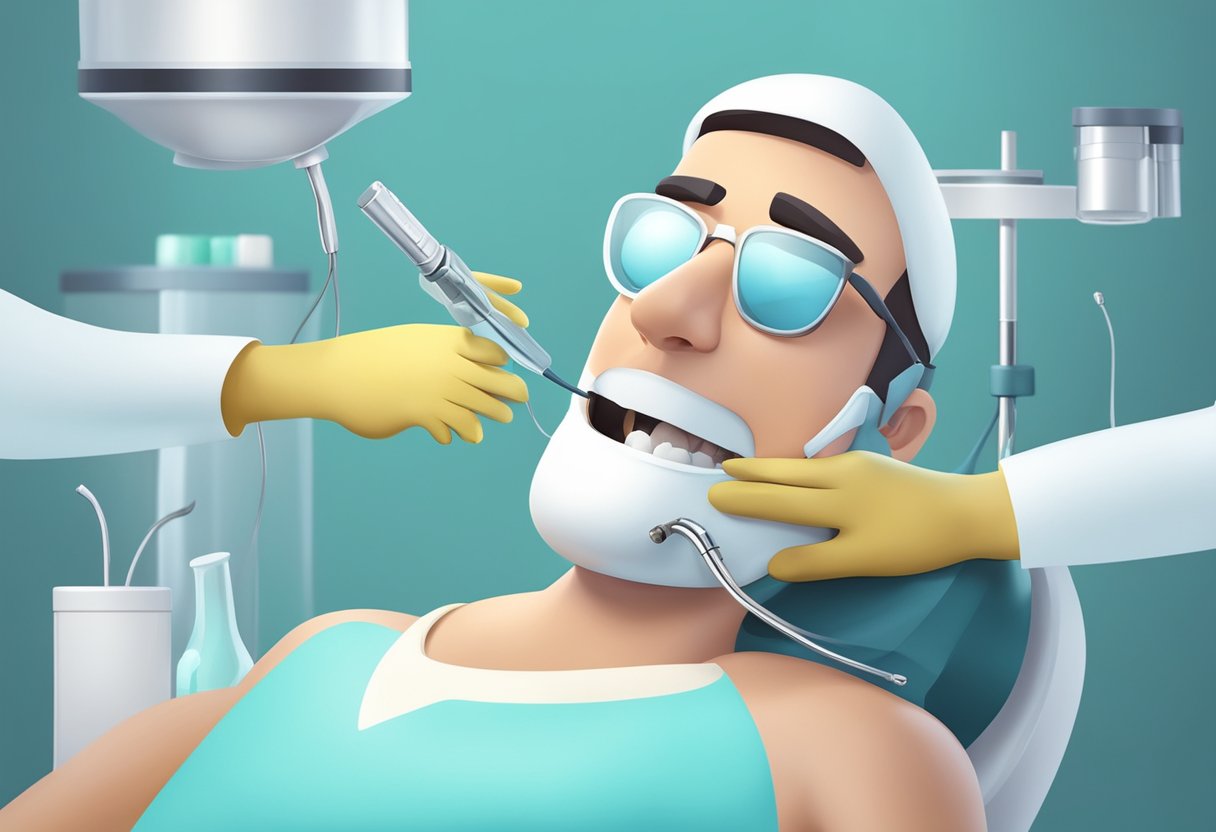 A dentist carefully cleans and fills a tooth's root canal with precision tools and materials