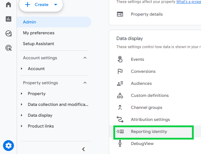 Go to Admin and click reporting identity to select from the reporting options in GA4.