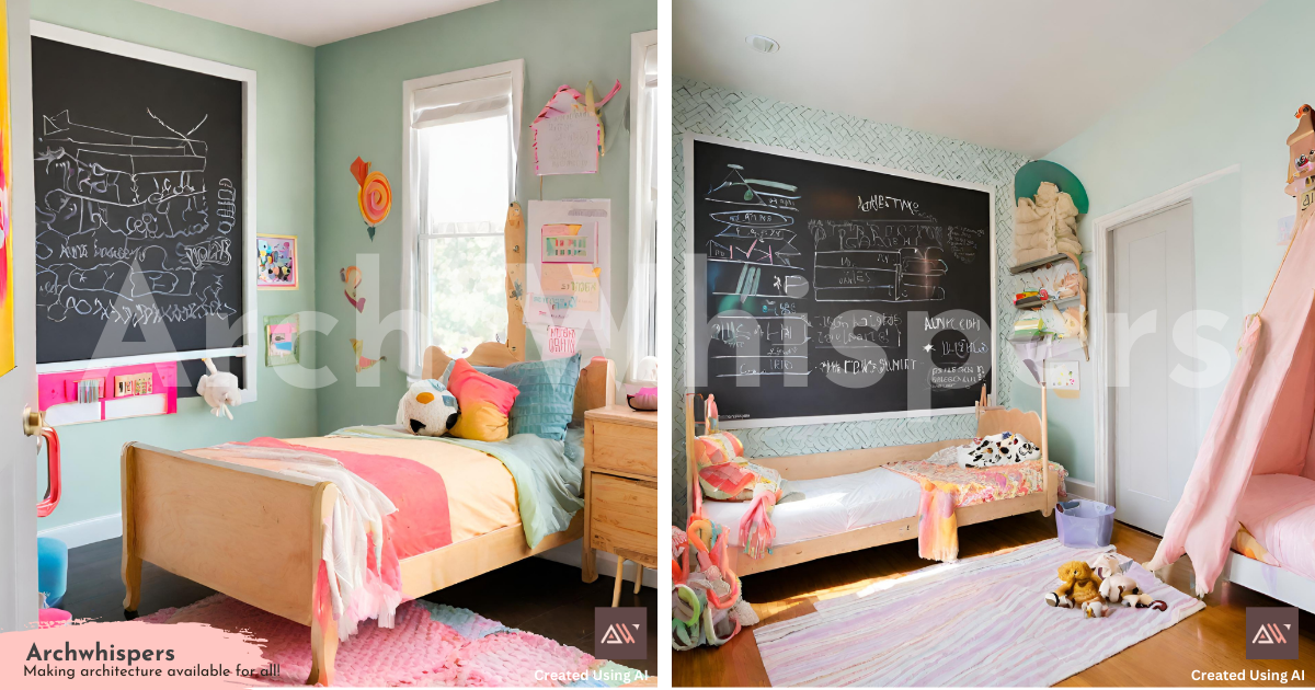 Child's Bedroom With a Large Chalkboard on the Wall.