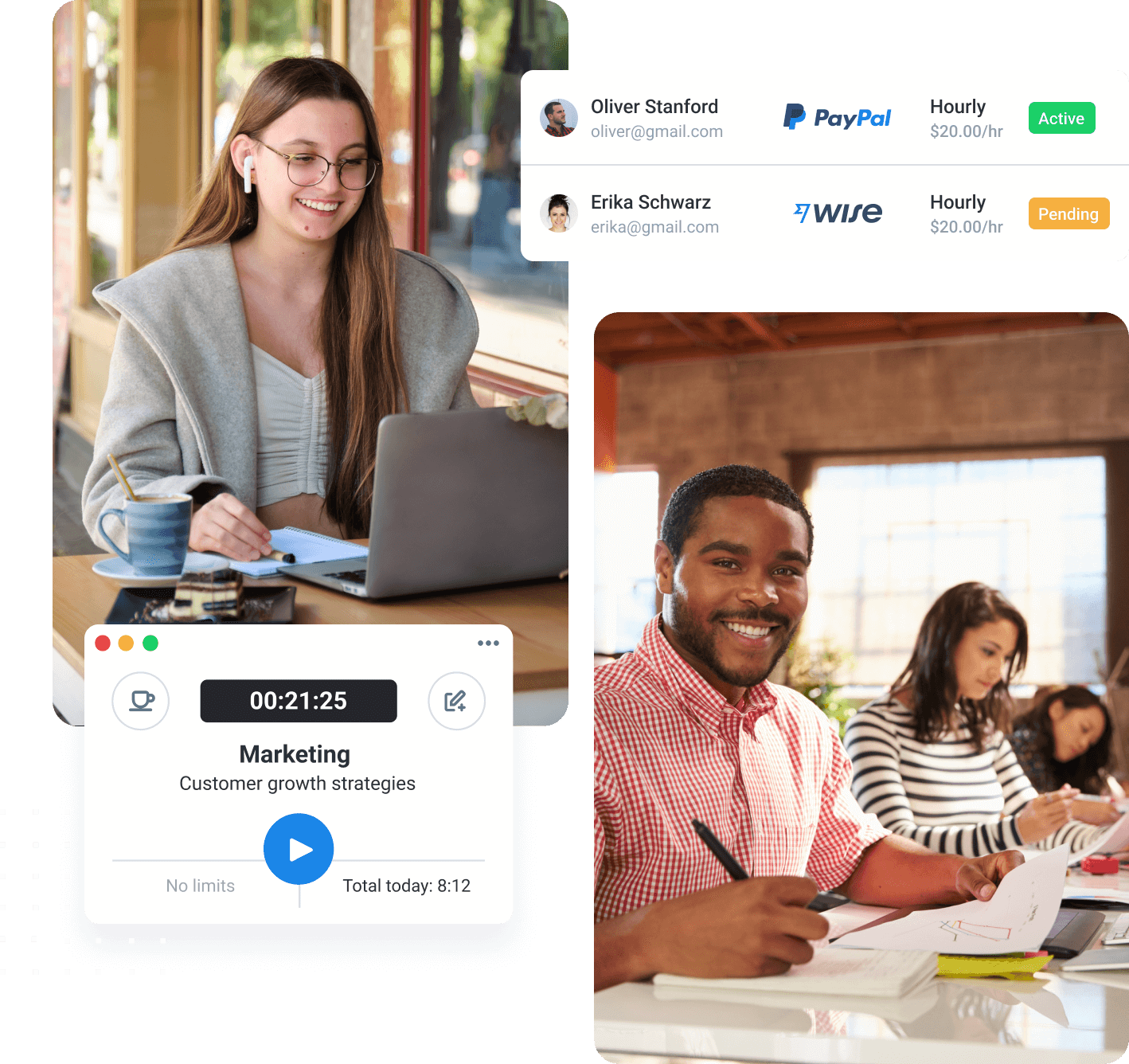 Hubstaff’s payroll integrations with PayPal, Wise, and more. 