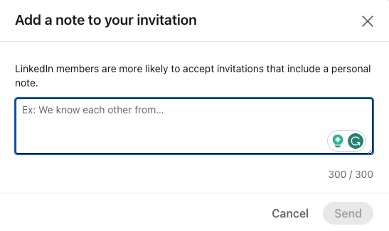 A screenshot from LinkedIn Premium Add a note feature