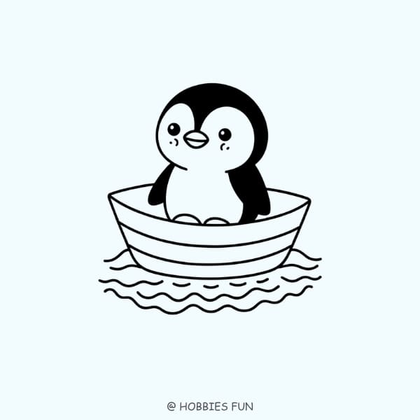 penguin drawing simple, Penguin in a Boat