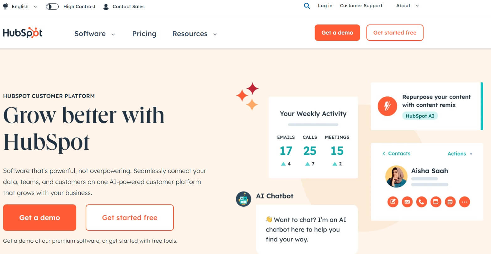 Hubspot Homepage screenshot