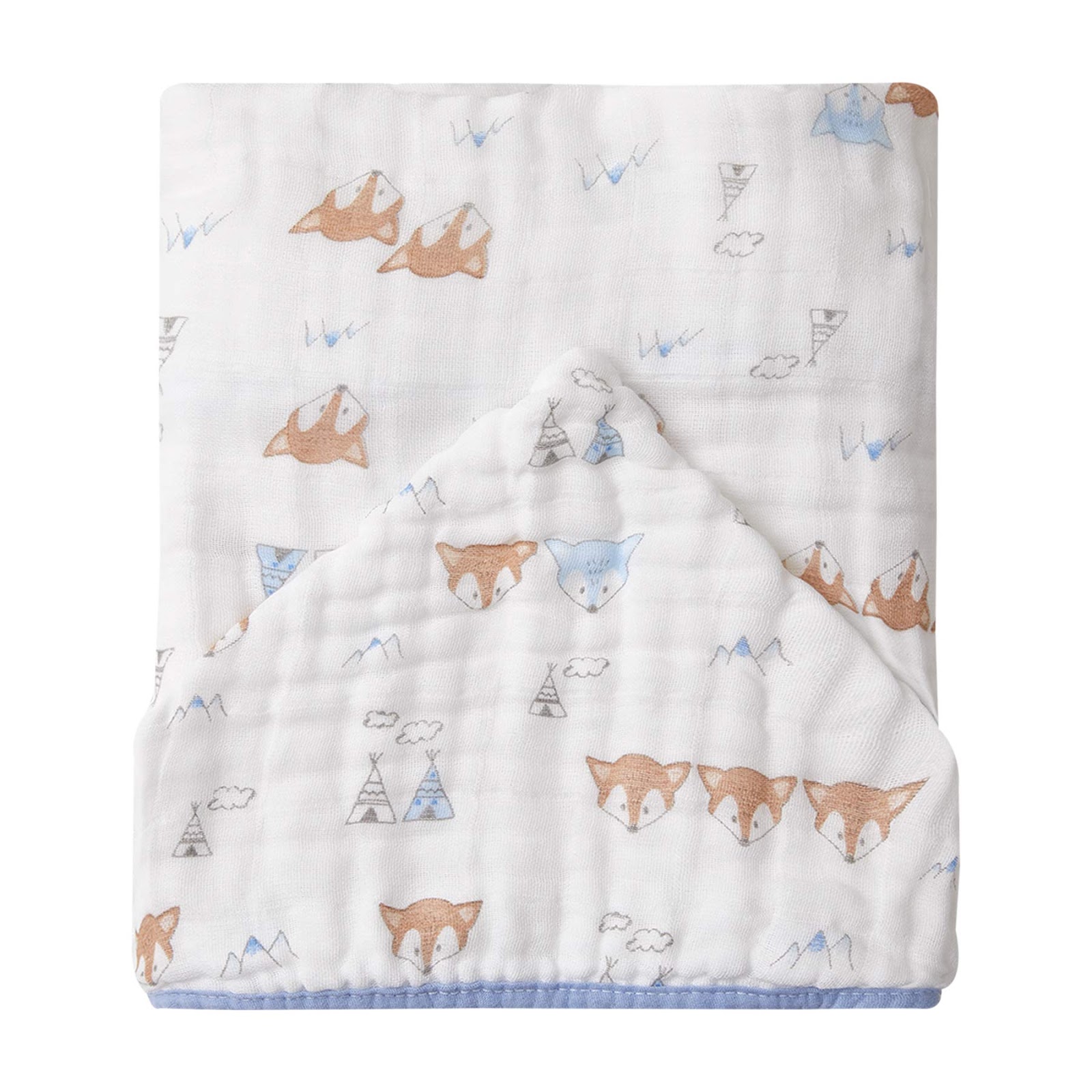 Toalhão de Banho Soft Premium Papi Baby C/ Capuz Estampado para Bebê 1,05M X 85cm Contém 01 Un 105 x 85 cm Azul (Raposa)