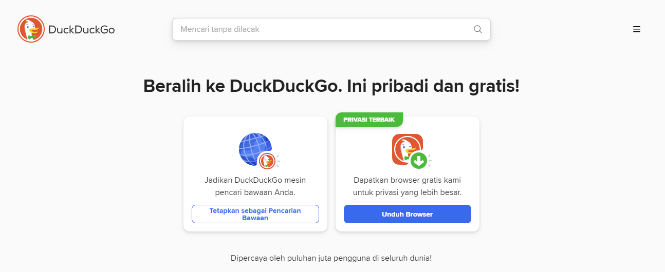 Screenshot of DuckDuckGo's Homepage