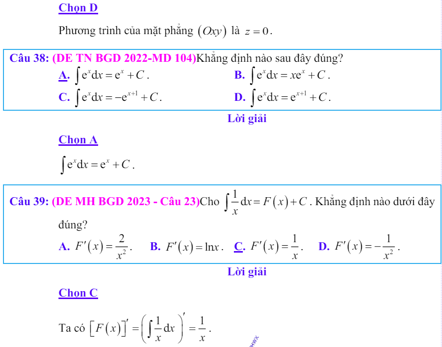 Công thức Nguyên hàm và bài tập từ đề thi có giải chi tiết