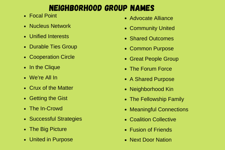 Neighborhood Group Names