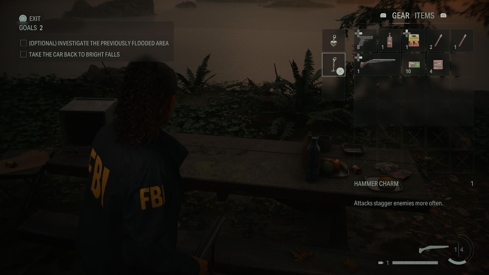 An in game screenshot of the inventory menu from Alan Wake II.