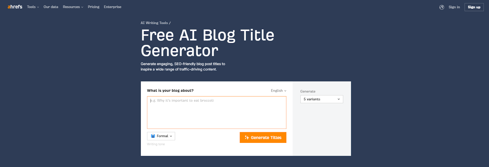 Ahrefs AI Blog Title Generator