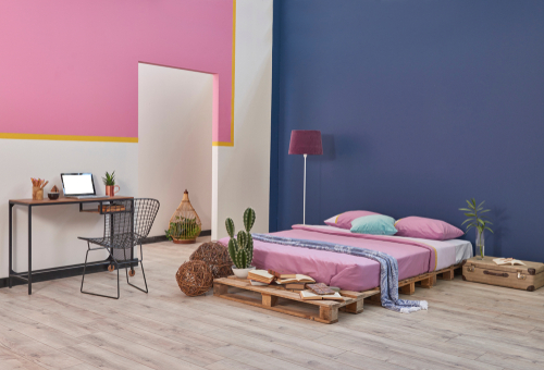 Two colour combinations for bedroom walls #3: blue and pink.