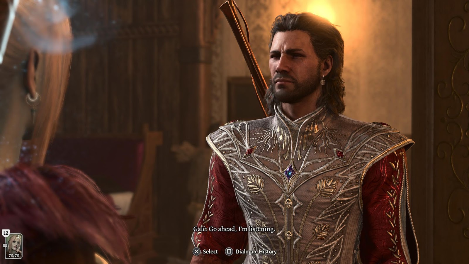 An in game screenshot of Gale from Baldur's Gate 3. 