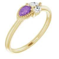 14K Yellow Amethyst & 1/8 CTW Diamond Ring          