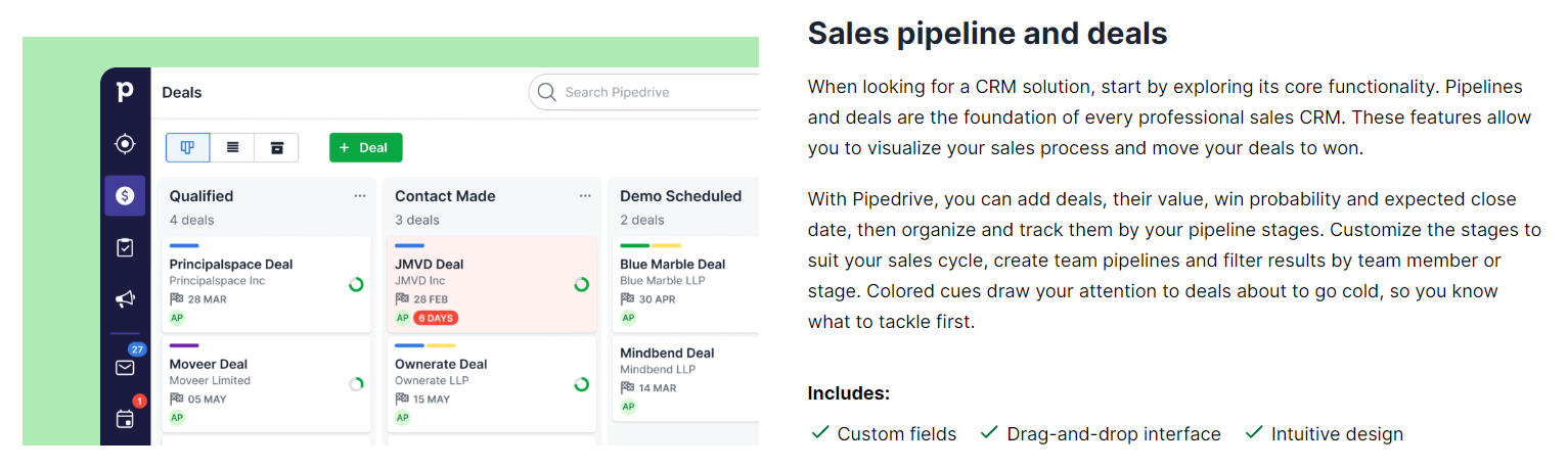 Sales pipeline and deals