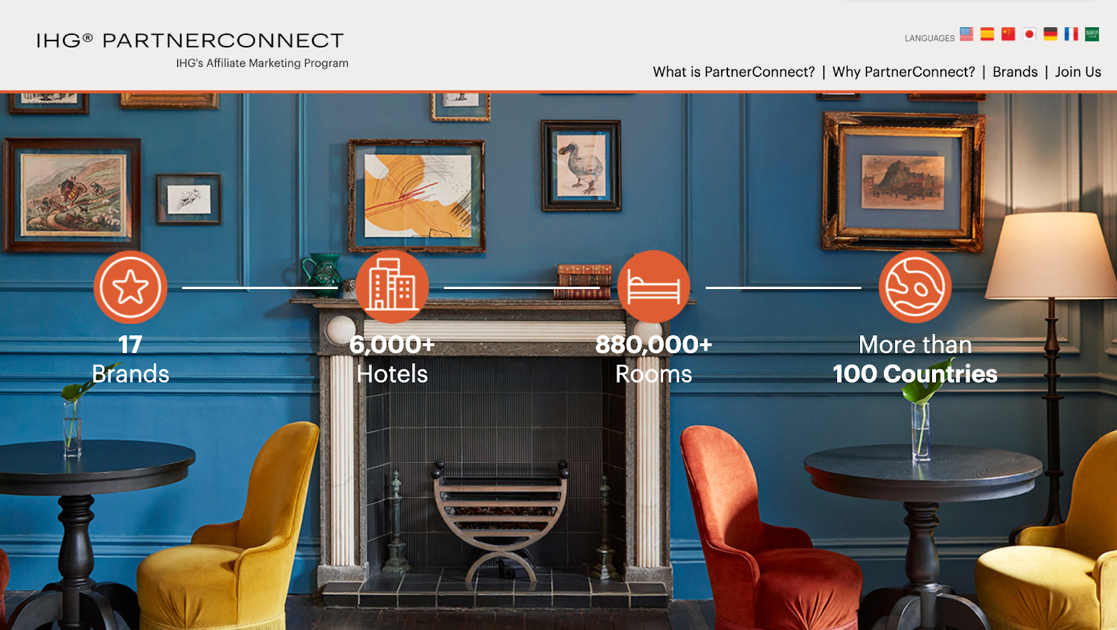 IHG's travel affiliate marketing page on their website