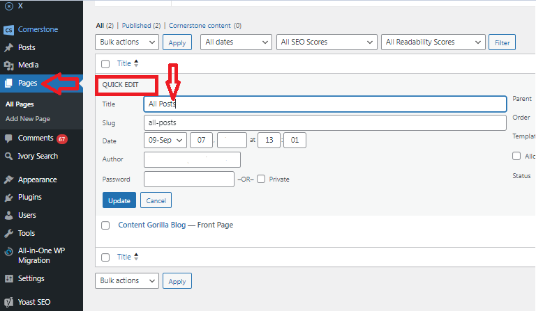 Content Gorilla's WordPress Dashboard Menu