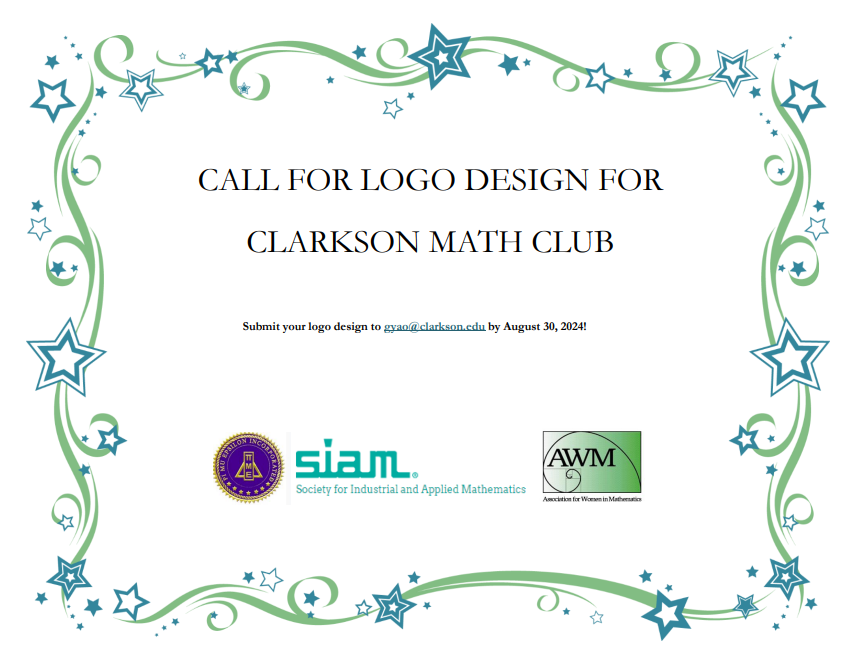 A flyer for the Math Club logo designing event on august 30th, 2024