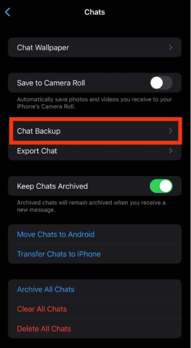 Click on ‘Chat Backup’