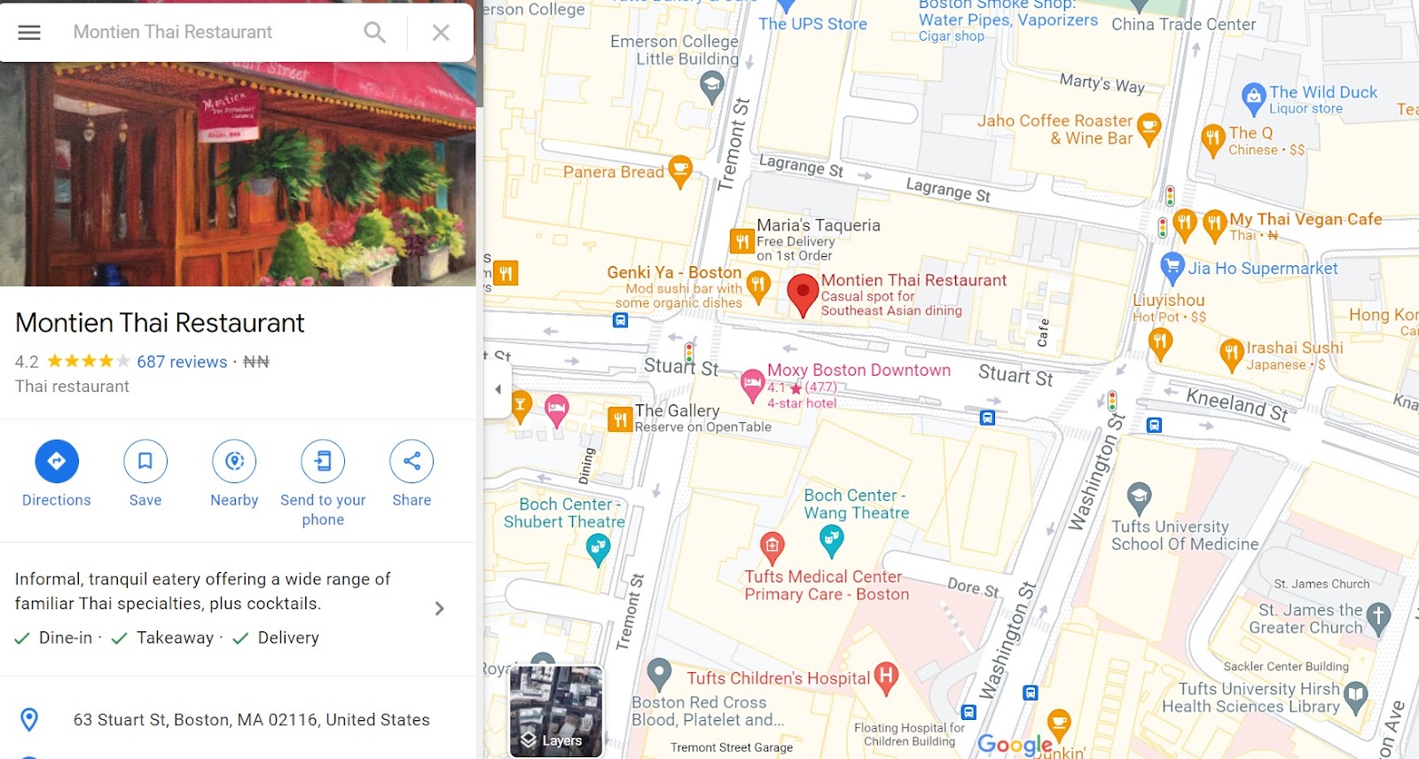 google customer reviews; restaurant rating for Montien Thai Restaurant 