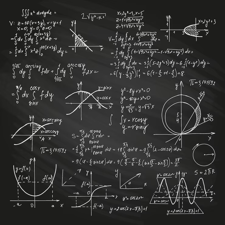 Chalkboard filled with intricate maths formulas, the essence of Mathematics.