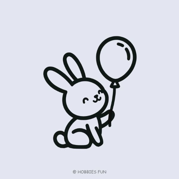 cute bunny drawing easy, Bunny with Balloon