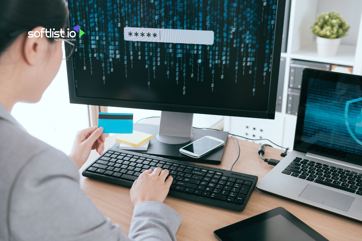 businesswoman typing in her desktop